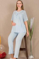 Kadın 2'li Kısa Kol Hamile Lohusa Pijama Takım, Emzirme Düğmeli - 7