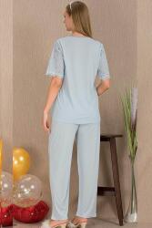 Kadın 2'li Kısa Kol Hamile Lohusa Pijama Takım, Emzirme Düğmeli - 8
