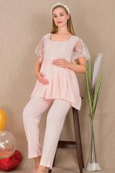 Kadın 2'li Kısa Kol Hamile Lohusa Pijama Takım, Kolları tül Dantel Detay, Emzirme Düğmeli (1)