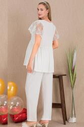 Kadın 2'li Kısa Kol Hamile Lohusa Pijama Takım, Kolları tül Dantel Detay, Emzirme Düğmeli - 6