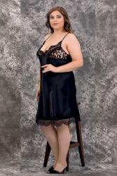 Kadın 2'li Kısa Saten Gecelik Transparan Sabahlık Takım - 11