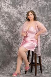 Kadın 2'li Kısa Saten Gecelik Transparan Sabahlık Takım - 12