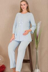 Kadın 2'li Uzun Kol Hamile Lohusa Pijama Takım, Emzirme Düğmeli - 3