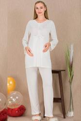 Kadın 2'li Uzun Kol Hamile Lohusa Pijama Takım, Emzirme Düğmeli - 4