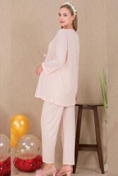 Kadın 2'li Uzun Kol Hamile Lohusa Pijama Takım, Emzirme Düğmeli - 8