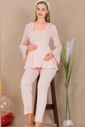 Kadın 2'li Uzun Kol Hamile Lohusa Pijama Takım, Emzirme Düğmeli