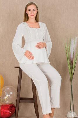 Kadın 2'li Uzun Kol Hamile Lohusa Pijama Takım, Emzirme Düğmeli - 3