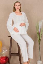 Kadın 2'li Uzun Kol Hamile Lohusa Pijama Takım, Emzirme Düğmeli - 3