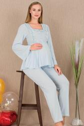 Kadın 2'li Uzun Kol Hamile Lohusa Pijama Takım, Emzirme Düğmeli - 5