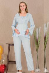 Kadın 2'li Uzun Kol Hamile Lohusa Pijama Takım, Emzirme Düğmeli - 6