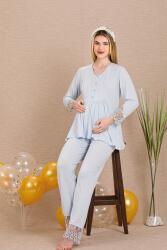 Kadın 2'li Uzun Kol Hamile Lohusa Pijama Takım, Emzirme Düğmeli, Bilek ve Paça Dantel Detaylı (1)
