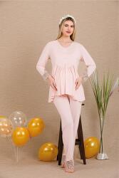 Kadın 2'li Uzun Kol Hamile Lohusa Pijama Takım, Emzirme Düğmeli, Bilek ve Paça Dantel Detaylı - 3