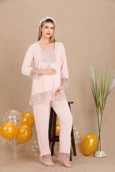 Kadın 2'li Uzun Kol Hamile Lohusa Pijama Takım, Emzirme Düğmeli, Dantel Detaylı (1)