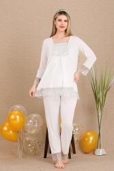 Kadın 2'li Uzun Kol Hamile Lohusa Pijama Takım, Emzirme Düğmeli, Dantel Detaylı - 5