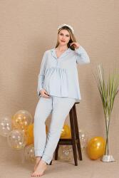 Kadın 2'li Uzun Kol Hamile Lohusa Pijama Takım, Emzirme Düğmeli, Gömlek Yakalı - 4