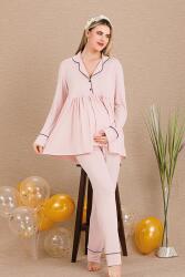 Kadın 2'li Uzun Kol Hamile Lohusa Pijama Takım, Emzirme Düğmeli, Gömlek Yakalı - 6