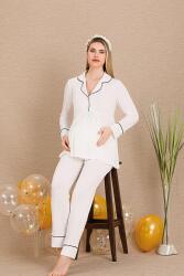 Kadın 2'li Uzun Kol Hamile Lohusa Pijama Takım, Emzirme Düğmeli, Gömlek Yakalı (1)