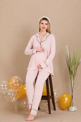 Kadın 2'li Uzun Kol Hamile Lohusa Pijama Takım, Emzirme Düğmeli, Gömlek Yakalı - 5