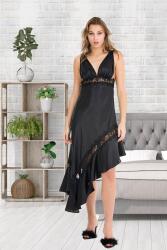 Kadın 2'li Uzun Saten Gecelik Sabahlık Set, Saten Gecelik Eteği Asimetrik Kesim - 5