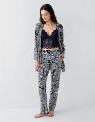 Kadın 3’lü Desenli Pijama & Ev Giyim Seti – Dantelli Bralet Sütyen , Pantolon ve Sabahlık, %50 Pamuk %50 Modal - 7