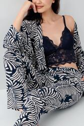 Kadın 3’lü Desenli Pijama & Ev Giyim Seti – Dantelli Bralet Sütyen , Pantolon ve Sabahlık, %50 Pamuk %50 Modal - 10