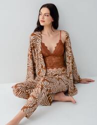 Kadın 3’lü Desenli Pijama & Ev Giyim Seti – Dantelli Bralet Sütyen , Pantolon ve Sabahlık, %50 Pamuk %50 Modal