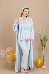 Kadın 3'lü Hamile Lohusa Pijama Takım, Hamile Lohusa Sabahlık ve Pijama Set - 4