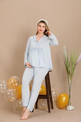 Kadın 3'lü Hamile Lohusa Pijama Takım, Hamile Lohusa Sabahlık ve Pijama Set - 5