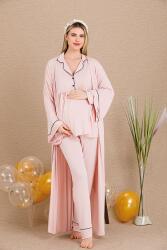 Kadın 3'lü Hamile Lohusa Pijama Takım, Hamile Lohusa Sabahlık ve Pijama Set - 7