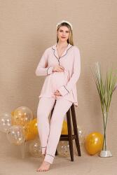 Kadın 3'lü Hamile Lohusa Pijama Takım, Hamile Lohusa Sabahlık ve Pijama Set - 8