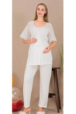 Kadın 3'lü Hamile Lohusa Pijama Takım, Hamile Lohusa Sabahlık ve Pijama Takımı - 8