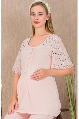 Kadın 3'lü Hamile Lohusa Pijama Takım, Hamile Lohusa Sabahlık ve Pijama Takımı - 11