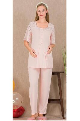 Kadın 3'lü Hamile Lohusa Pijama Takım, Hamile Lohusa Sabahlık ve Pijama Takımı - 12