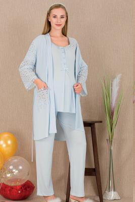 Kadın 3'lü Hamile Lohusa Pijama Takım, Hamile Lohusa Sabahlık ve Pijama Takımı - 1
