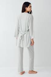 Kadın 3'lü Sabahlıklı Pijama Takım , %50 Pamuk %50 Modal - Thumbnail