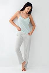 Kadın 3'lü Sabahlıklı Pijama Takım , %50 Pamuk %50 Modal - 3