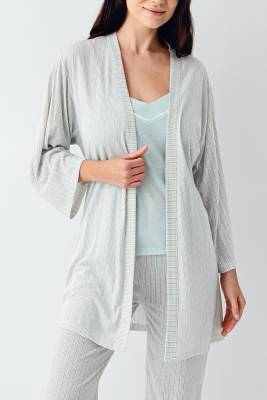 Kadın 3'lü Sabahlıklı Pijama Takım , %50 Pamuk %50 Modal - 4