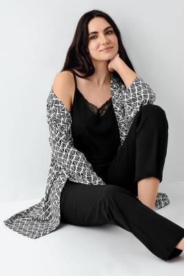 Pierre Cardin - Kadın 3'lü Siyah Takım, %50 Pamuk %50 Modal