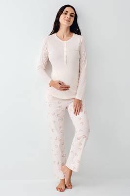 Pierre Cardin - Kadın %50 Modal %50 Pamuklu Toz Pembe Lohusa Pijama Takım (1)