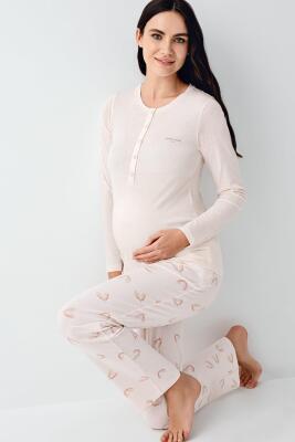Kadın %50 Modal %50 Pamuklu Toz Pembe Lohusa Pijama Takım - 1