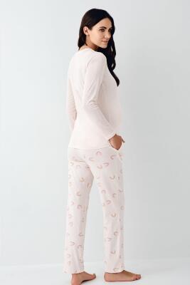 Kadın %50 Modal %50 Pamuklu Toz Pembe Lohusa Pijama Takım - 4