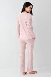 Kadın %50 Modal %50 Pamuklu Açık Pembe Mevsimlik Düğmeli Yaka Pijama Takım, Cep Detaylı - Thumbnail