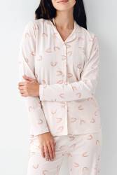 Kadın Modal Pamuk Gömlek Pijama Takım, %50 Modal %50 pamuk - Thumbnail