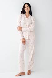 Kadın Modal Pamuk Gömlek Pijama Takım, %50 Modal %50 pamuk - Thumbnail