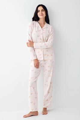 Kadın Modal Pamuk Gömlek Pijama Takım, %50 Modal %50 pamuk  - 2