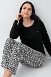 Kadın %50 Modal %50 Pamuklu Siyah Mevsimlik Düğmeli Yaka Pijama Takım, Cep Detaylı - 1