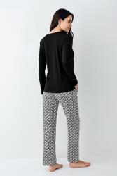 Kadın %50 Modal %50 Pamuklu Siyah Mevsimlik Pijama Takım, Cep Detaylı - 4