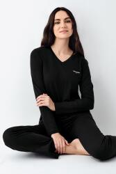 Kadın %50 Modal %50 Pamuklu Siyah Mevsimlik V Yaka Pijama Takım, Cep Detaylı - 1