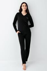 Kadın %50 Modal %50 Pamuklu Siyah Mevsimlik V Yaka Pijama Takım, Cep Detaylı - 2