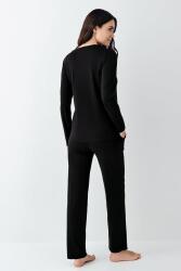Kadın %50 Modal %50 Pamuklu Siyah Mevsimlik V Yaka Pijama Takım, Cep Detaylı - 4